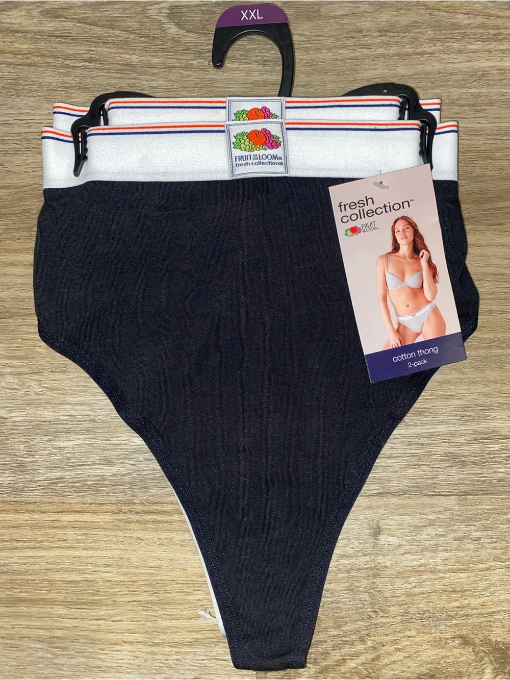 Fruit of the Loom Men's Black Cotton Thong with White-Trim Waistband - 2 Pack